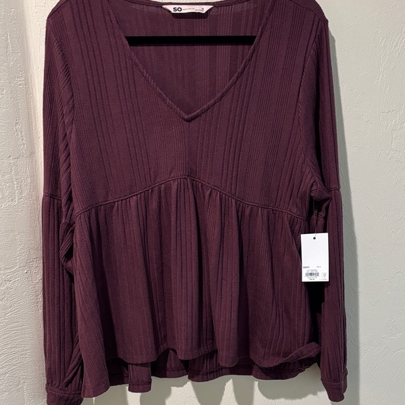 SO Women's Plum V-Neck Blouse - Picture 1 of 6